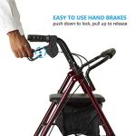 Medline Rollator Walker with Seat, Steel Rolling Walker with 6-inch Wheels Supports up to 350 lbs, Medical Walker, Burgundy by Medline Industries Healthcare