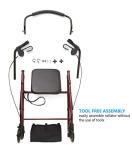 Medline Rollator Walker with Seat, Steel Rolling Walker with 6-inch Wheels Supports up to 350 lbs, Medical Walker, Burgundy by Medline Industries Healthcare