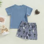 Muasaaluxi Western Baby Boy Summer Clothes Cow Print Short Sleeve T-Shirt Casual Shorts Toddler Boy Outfits 0-3T (Blue, 2-3 Years) by Muasaaluxi
