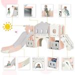 Veemuaro 6 in 1 Slide for Kids, Kids Play Climber Slide Playset with Basketball Hoop, Tunnel and Storage Space, Outdoor Indoor Slide Playset by Veemuaro