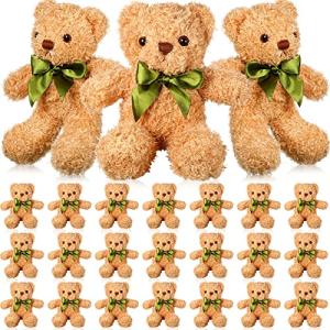 24 Pcs Cute Stuffed Bear Plush Dolls 10 Inch Children's Sleeping and Playing Toys Preschool Stuffed Animals Toys Light Brown Bears Stuffed Animals Plush Toys with Bow Tie for Baby Shower Gender Reveal from HyDren