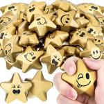 36 Pieces Star Smile Face Stress Balls Star Mini Foam Smile Ball with Letters Stress Relief Star Smile Balls Star Stress Toys for Teens Adults Student Bag Fillers (Novelty Gold, 1.6 Inch) from Deekin