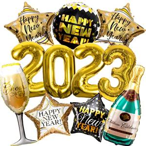 New Years Eve Party Supplies 2023, 10 Pcs Foil Balloon New Years Decorations Set by DMIGHT
