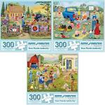 Bits and Pieces - Value Set of Three (3) 300 Piece Jigsaw Puzzles for Adults by Artist Kay Lamb Shannon - Each Puzzle Measures 18" x 24" - Country Quilt Sale, Adopt A Puppy Today, Family Picnic from Melville Direct