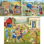 Bits and Pieces - Value Set of Three (3) 300 Piece Jigsaw Puzzles for Adults by Artist Kay Lamb Shannon - Each Puzzle Measures 18" x 24" - Country Quilt Sale, Adopt A Puppy Today, Family Picnic from Melville Direct