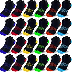Tsmollyu Boy Socks 24 Pairs Half Cushioned Low Cut Socks Ankle Athletic Cotton Socks For Little Big Kids Age 3-10(7-10 Years) from 