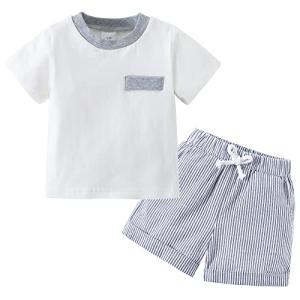 YUEMION Infant Baby Boy Clothes Summer Outfits Short Sleeve T-shirt + Stripe Shorts Toddler Boy Clothes (12M-18M) from 