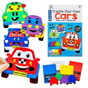 VKPI 4 Pieces EVA Foam Art Crafts Gift Kit, Creative Make Your Own Cars, Cartoon 3D Sticker Puzzle Game for Kids Crafts Ages 4+ Toddler, Preschool Learning Toy for Birthday Party Favor Supplies by VKPI