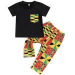 Mubineo Toddler Baby Girl Boy 2pcs African Print Outfits Kente Dashiki Clothes T Shirts Pant Sets (Black Yellow, 3 Years) from 