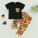 Mubineo Toddler Baby Girl Boy 2pcs African Print Outfits Kente Dashiki Clothes T Shirts Pant Sets (Black Yellow, 3 Years) from 