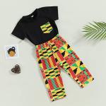 Mubineo Toddler Baby Girl Boy 2pcs African Print Outfits Kente Dashiki Clothes T Shirts Pant Sets (Black Yellow, 3 Years) from 