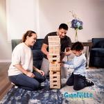 Giant Tumbling Timber Toy - Jumbo JR. Wooden Blocks Floor Game for Kids and Adults, 56 Pieces, Premium Pine Wood, Carry Bag - Grows from 2-feet to Over 4-feet While Playing, Life Size Yard Tower Game by Giantville