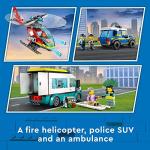 LEGO City Emergency Vehicles HQ 60371, Fire Rescue Helicopter Toy Set, Ambulance, Motorbike and Police Car Toys, Gift for Kids, Boys & Girls Age 6 Plus from LEGO
