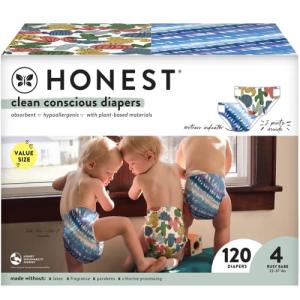 HONEST Company, Super Club Box, Clean Conscious Diapers, Tie-Dye For All + Cactus Cuties, Size 4, 120 Count (Packaging + Print May Vary) by The Honest Company HPC