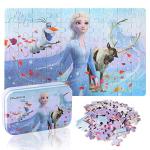 LELEMON Disney Frozen Puzzles in a Metal Box for Kid Ages 4-8 60 Pieces Glitter Princess Elsa Jigsaw Puzzle with Olaf for Children Girls Cartoon Learning Educational Puzzles Authorized by Disney by LELEMON