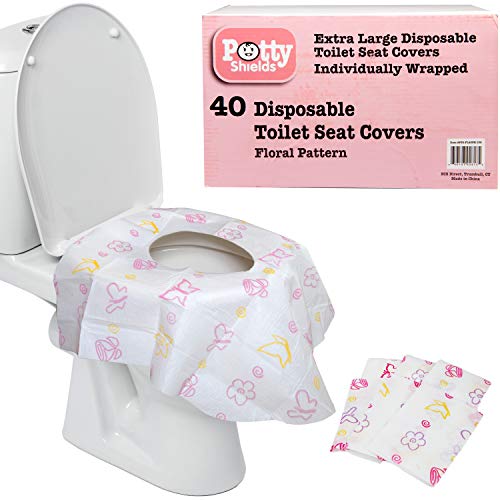 Disposable Toilet Seat Covers for Kids & Adults, 40 Pack - Protect from Public Toilet Germs While Potty Training & More - Extra Large, Waterproof, Portable, Individually Wrapped - Pink/Floral from SCS Direct