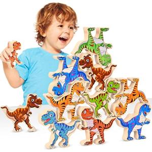 Dinosaur Kindergarten Toys for Kids 3-5 - Wooden Stacking Toddler Toys for 3 Year Old Boys, Montessori Building Toys for 3, 4, 5 Year Old for Boys Preschool Birthday Gifts by ACOUCB
