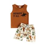 Muasaaluxi Western Baby Boy Clothes Sleeveless Cow Print Tank Top T-Shirt Shorts Bottoms 2Pcs Summer Clothes 0-3T (Caramel, 12-18 Months) by Muasaaluxi