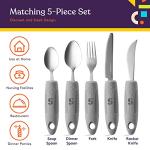 Special Supplies Adaptive Utensils (5-Piece Kitchen Set) Wide, Non-Weighted, Non-Slip Handles for Hand Tremors, Arthritis, Parkinsonâs or Elderly Use - Stainless Steel Knifes, Fork, Spoons - Grey by Special Supplies