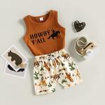 Muasaaluxi Western Baby Boy Clothes Sleeveless Cow Print Tank Top T-Shirt Shorts Bottoms 2Pcs Summer Clothes 0-3T (Caramel, 12-18 Months) by Muasaaluxi