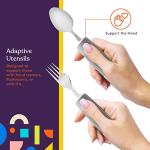 Special Supplies Adaptive Utensils (5-Piece Kitchen Set) Wide, Non-Weighted, Non-Slip Handles for Hand Tremors, Arthritis, Parkinsonâs or Elderly Use - Stainless Steel Knifes, Fork, Spoons - Grey by Special Supplies