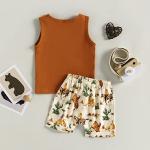 Muasaaluxi Western Baby Boy Clothes Sleeveless Cow Print Tank Top T-Shirt Shorts Bottoms 2Pcs Summer Clothes 0-3T (Caramel, 12-18 Months) by Muasaaluxi