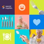 Special Supplies Adaptive Utensils (5-Piece Kitchen Set) Wide, Non-Weighted, Non-Slip Handles for Hand Tremors, Arthritis, Parkinsonâs or Elderly Use - Stainless Steel Knifes, Fork, Spoons - Grey by Special Supplies