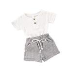 Baby Boys Short Sleeve T-Shirt Tops Elastic Waistband Shorts Set Toddler2Pcs Summer Outfits Clothes (Linen White + Strips, 12-18M) from fhutpw