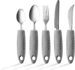 Special Supplies Adaptive Utensils (5-Piece Kitchen Set) Wide, Non-Weighted, Non-Slip Handles for Hand Tremors, Arthritis, Parkinsonâs or Elderly Use - Stainless Steel Knifes, Fork, Spoons - Grey by Special Supplies
