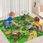 TEMI Dinosaur Toy Figure w/ Activity Play Mat & Trees, Educational Realistic Dinosaur Playset to Create a Dino World Including T-Rex, Triceratops, Velociraptor, Perfect Gifts for Kids, Boys & Girls from TEMI