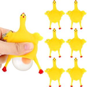6 Pieces Funny Toys Novelty Chicken and Eggs Stress Relieve Toys Venting Anger Rubber Chicken Laying Egg Chicken Toys Funny Rubber Chicken Keychain for Releasing Stress from Civaner