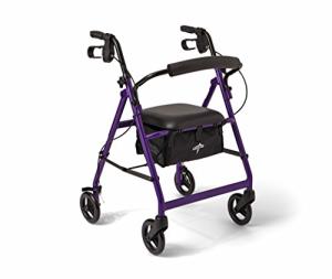 Medline Aluminum Rollator Walker with Seat, Folding Mobility Rolling Walker has 6 inch Wheels, Purple from Medline Industries Healthcare