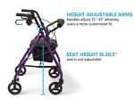 Medline Aluminum Rollator Walker with Seat, Folding Mobility Rolling Walker has 6 inch Wheels, Purple from Medline Industries Healthcare