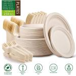 Paper Plates Heavy Duty,Paper Plates Set,Dinner Plates Set,Sugarcane Disposable Paper Plates Set Eco,9 Inch and 7 Inch Party Plates,Forks,Knives and Spoons Set for 50 People [250 PCS] from 