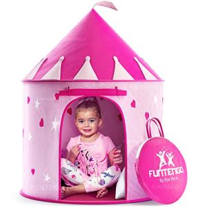 FoxPrint Princess Castle Play Tent With Glow In The Dark Stars, Conveniently Folds In To A Carrying Case, Your Kids Will Enjoy This Foldable Pop Up Pink Play Tent/House Toy For Indoor and Outdoor Use from FoxPrint