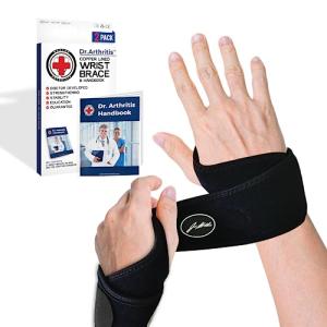 Doctor Developed Copper Wrist Brace/Carpal Tunnel/Wrist Support/Wrist Splint/Hand Brace -F.D.A. Medical Device & Doctor Handbook-Night Support for Women Men-Right & Left hands (2 PK) by Dr. Arthritis