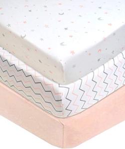 American Baby Company 3 Piece 100% Cotton Jersey Knit Fitted Crib Sheet for Standard Crib and Toddler Mattresses, Blush Pink Star/Zigzag, for Girls from American Baby Company