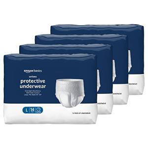 Amazon Basics Incontinence Underwear for Men and Women, Overnight Absorbency, Large, 56 Count, 4 Packs of 14 (Previously Solimo) by Amazon.com Services, LLC