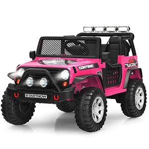 Costzon Kids Ride on Truck, 12V Battery Powered Electric Vehicle w/ 2.4G Remote Control, 2 Speeds, Spring Suspension, LED Light, Horn, Music/ MP3/ Radio, 2 Doors Open, Ride on Car for Kids (Pink) from Costzon
