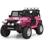 Costzon Kids Ride on Truck, 12V Battery Powered Electric Vehicle w/ 2.4G Remote Control, 2 Speeds, Spring Suspension, LED Light, Horn, Music/ MP3/ Radio, 2 Doors Open, Ride on Car for Kids (Pink) from Costzon