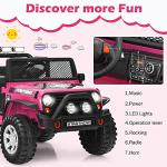 Costzon Kids Ride on Truck, 12V Battery Powered Electric Vehicle w/ 2.4G Remote Control, 2 Speeds, Spring Suspension, LED Light, Horn, Music/ MP3/ Radio, 2 Doors Open, Ride on Car for Kids (Pink) from Costzon