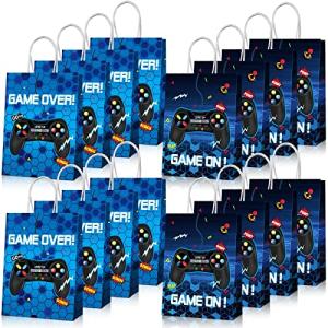16 Pieces Video Game Party Bags, Gamer Party Favor Goodie Candy Treat Bags with Handle for Kids Boys Video Game Gaming Birthday Party Supplies Decorations from Clabby