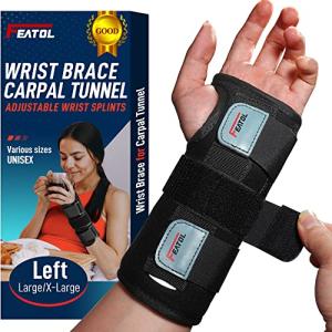 Wrist Brace for Carpal Tunnel, Adjustable Wrist Support Brace with Splints Left Hand, Large/X-Large, Arm Compression Hand Support for Injuries, Wrist Pain, Sprain, Sports by Featol