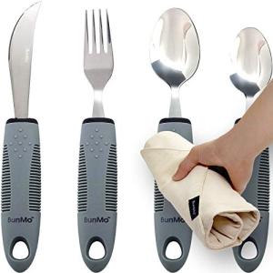 BunMo Adaptive Utensils for Elderly/Arthritis/Weak Hand Grip & Handicapped - Convenient Travel Pouch from BUNMO