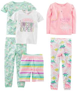 Simple Joys by Carter's Baby Girls' Toddler 6-Piece Snug Fit Cotton Pajama Set, Dinosaur, Rainbow,Unicorn, 4T from Carter's Simple Joys - Private Label