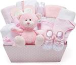 Baby Girl Pink Gift Hamper - with Fleece Wrap, Hooded Towel, Baby Clothes, 2 Muslin Cloths and Cute Teddy Bear from Baby Box Shop