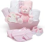 Baby Girl Pink Gift Hamper - with Fleece Wrap, Hooded Towel, Baby Clothes, 2 Muslin Cloths and Cute Teddy Bear from Baby Box Shop