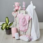 Baby Girl Pink Gift Hamper - with Fleece Wrap, Hooded Towel, Baby Clothes, 2 Muslin Cloths and Cute Teddy Bear from Baby Box Shop