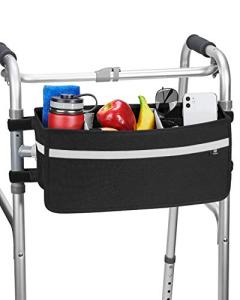 ISSYAUTO Walker Basket, Strap Mount Walker Cup Drink Holder with Two Split Board, Foldable Walker Storage Bag, Best Gift for Family and Friends - Black (Not Fit Rollator Walkers) from ISSYAUTO
