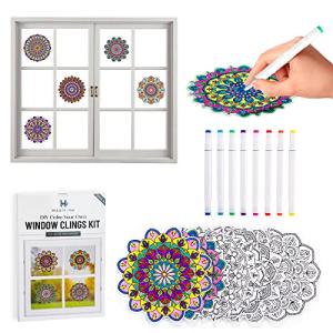 Color Your Own Stained Glass Mandala Window Clings DIY Kit, 10 Suncatchers for Windows, Arts and Crafts for Adults, Hobby, Gifts for Beginners, Kids, Teens, Tweens, Seniors, Women, Elderly from Hula Home